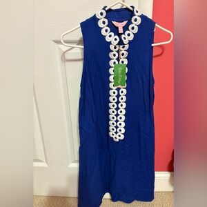 Lilly Pulitzer True Blue Jane Shift with White Accents and zipper front